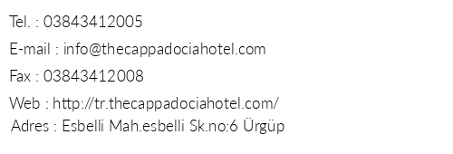 The Cappadocia Hotel telefon numaralar, faks, e-mail, posta adresi ve iletiim bilgileri
